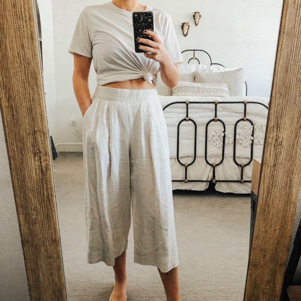 Linen Wide-Leg Crop Pants